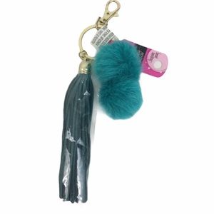 Tassel and Pompoms key holder Teal